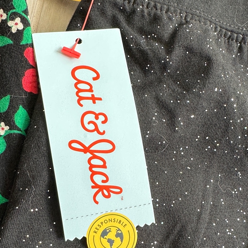 Cat & Jack Kids Floral and Black sparkle Legging Set - Picture 2 of 4